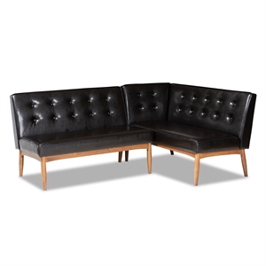Bowery Hill Dark Brown Faux Leather 2-Piece Wood Dining Sofa Bench