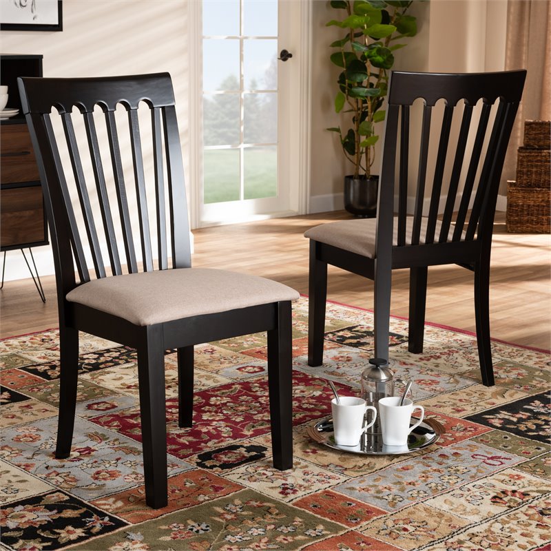 Bowery Hill Sand Fabric 2-Piece Wood Dining Chair Set