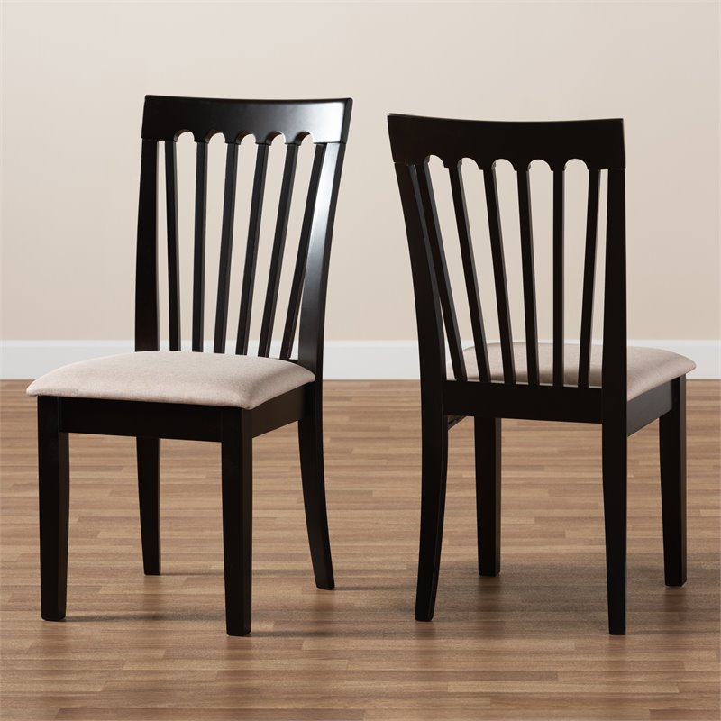 Bowery Hill Sand Fabric 2-Piece Wood Dining Chair Set