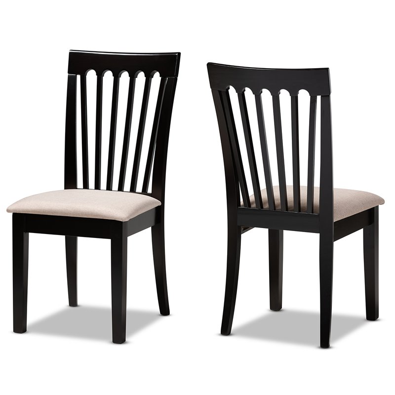 Bowery Hill Sand Fabric 2-Piece Wood Dining Chair Set