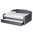 Bowery Hill Transitional Velvet Button Tufted Queen Daybed with Trundle in Gray