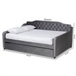Bowery Hill Transitional Velvet Button Tufted Queen Daybed with Trundle in Gray