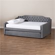 Bowery Hill Transitional Velvet Button Tufted Queen Daybed with Trundle in Gray
