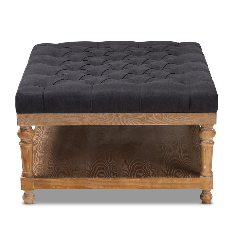Bowery Hill Charcoal Linen Upholstered Graywashed Cocktail Ottoman