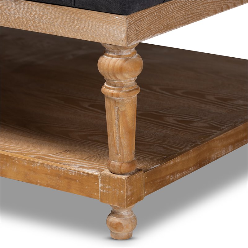 Bowery Hill Charcoal Linen Upholstered Graywashed Cocktail Ottoman