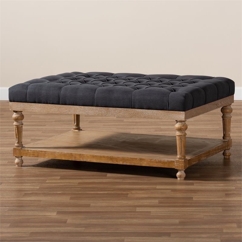 Bowery Hill Charcoal Linen Upholstered Graywashed Cocktail Ottoman