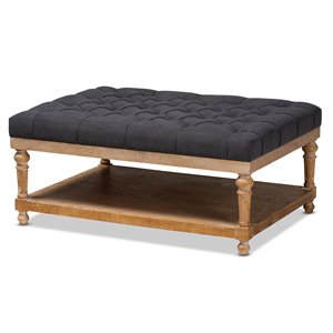 Bowery Hill Charcoal Linen Upholstered Graywashed Cocktail Ottoman