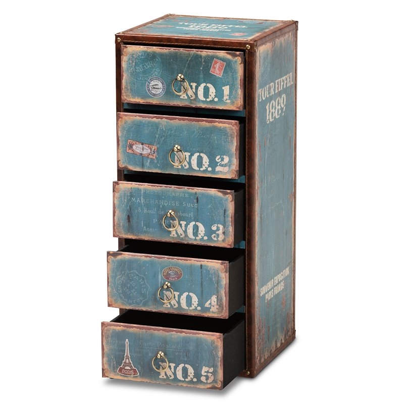 Bowery Hill Traditional 5-Drawer MDF Wood Accent Storage Chest in Blue