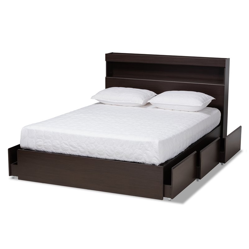 Bowery Hill Modern 6-Drawer Wood Queen Size Platform Storage Bed in Dark Brown