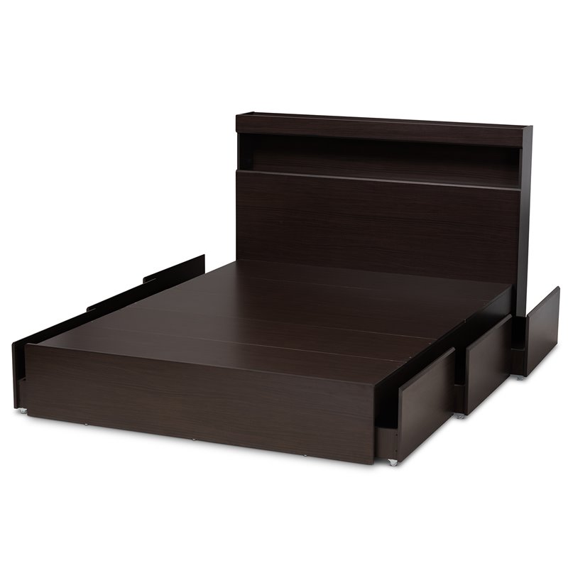 Bowery Hill Modern 6-Drawer Wood Queen Size Platform Storage Bed in Dark Brown