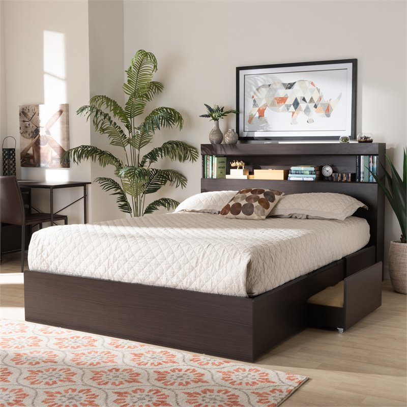 Bowery Hill Modern 6-Drawer Wood Queen Size Platform Storage Bed in Dark Brown
