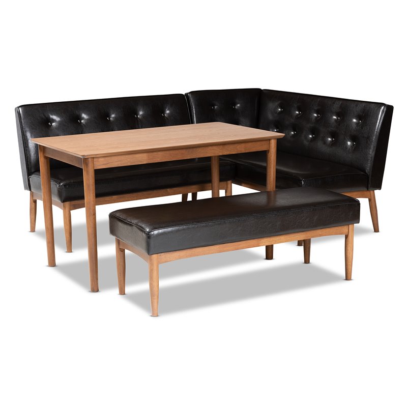 Bowery Hill Dark Brown Faux Leather 4-Piece Wood Dining Nook Set