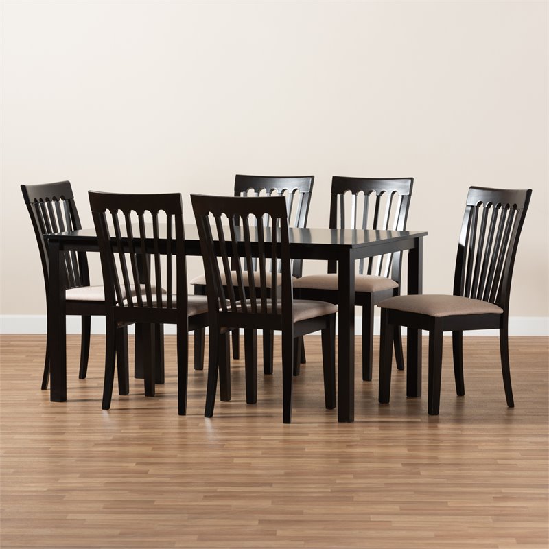 Bowery Hill Sand Fabric Espresso Finished Wood 7-Piece Dining Set