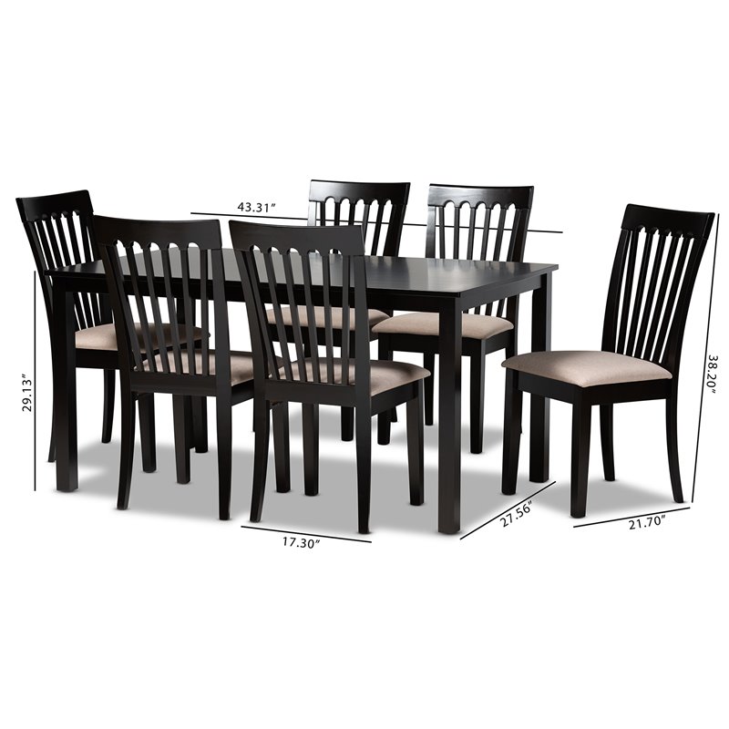 Bowery Hill Sand Fabric Espresso Finished Wood 7-Piece Dining Set