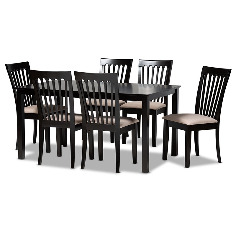 Bowery Hill Sand Fabric Espresso Finished Wood 7-Piece Dining Set