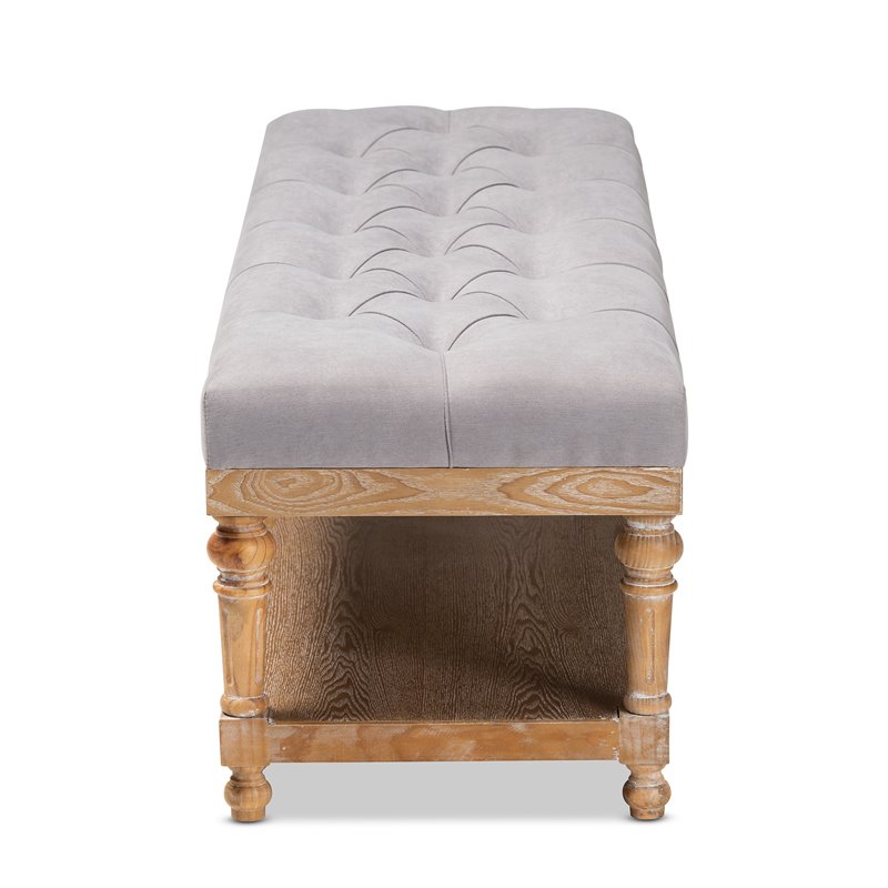 Bowery Hill Gray Linen Upholstered and Graywashed Wood Storage Bench