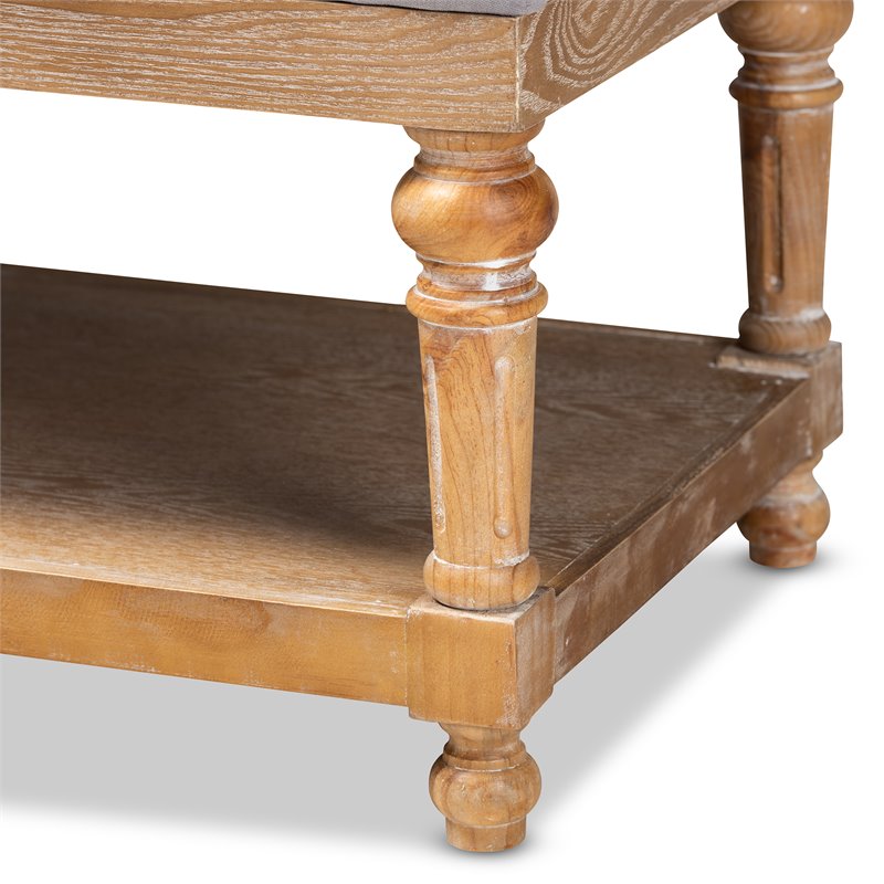 Bowery Hill Gray Linen Upholstered and Graywashed Wood Storage Bench