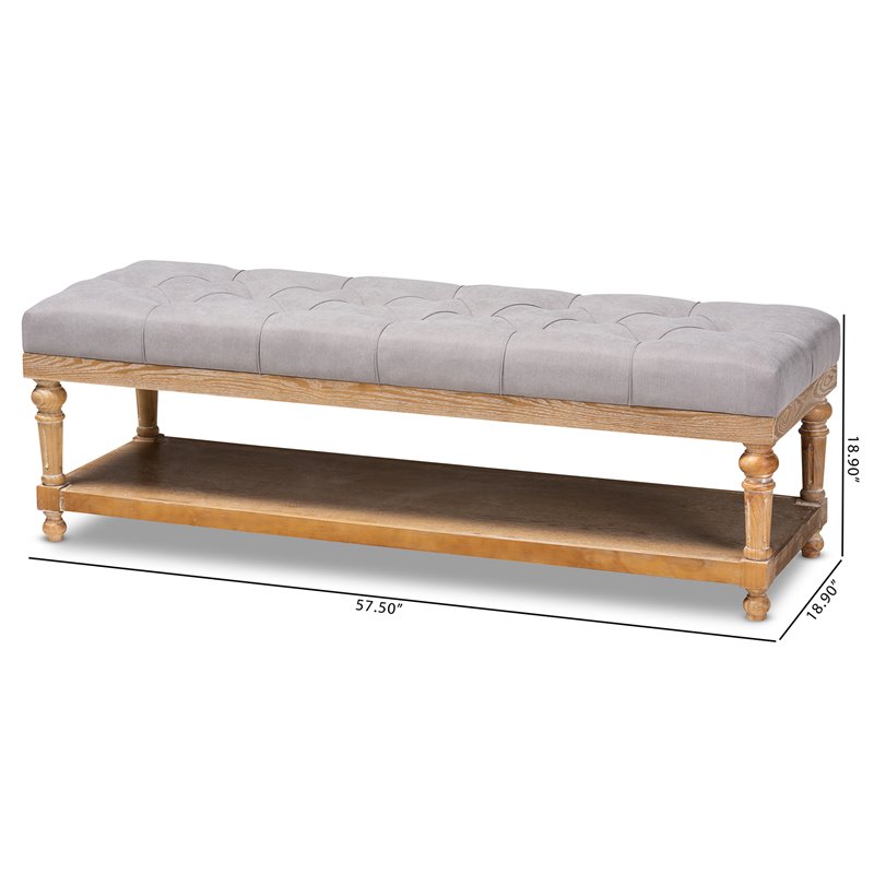 Bowery Hill Gray Linen Upholstered and Graywashed Wood Storage Bench
