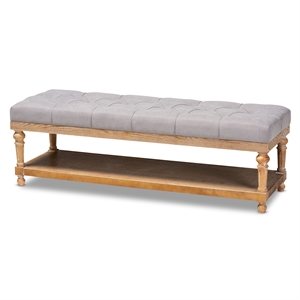 bowery hill gray linen upholstered and graywashed wood storage bench