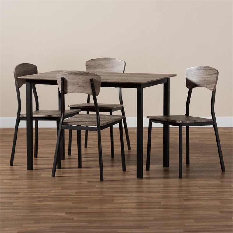 Bowery Hill Black Metal and Rustic Oak Finished Wood 5-Piece Dining Set