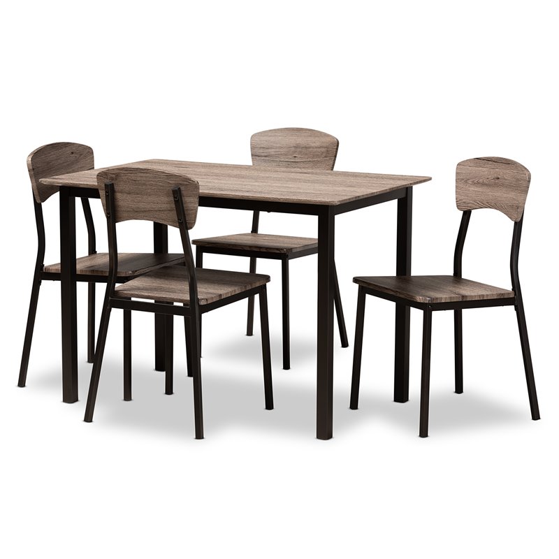 Bowery Hill Black Metal and Rustic Oak Finished Wood 5-Piece Dining Set