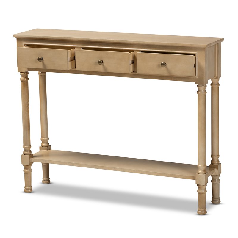 Bowery Hill Oak Brown Finished Wood 3-Drawer Entryway Console Table
