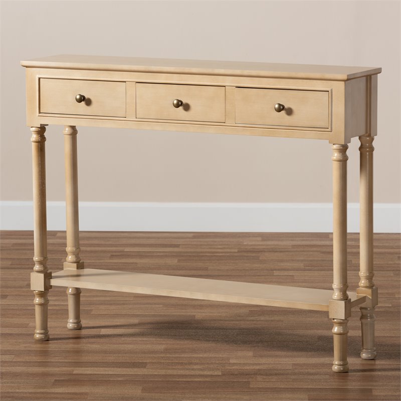 Bowery Hill Oak Brown Finished Wood 3-Drawer Entryway Console Table