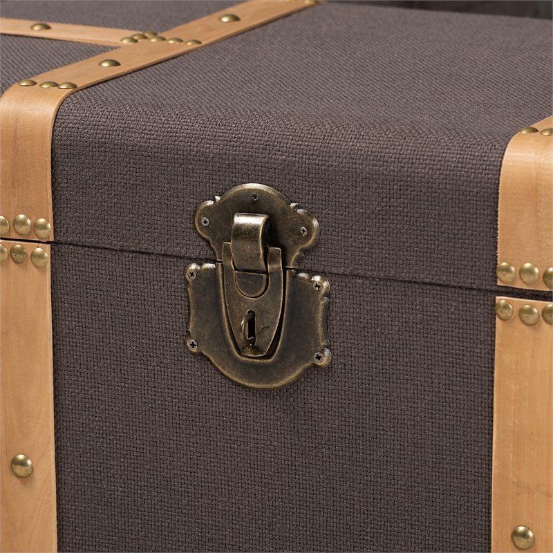 Bowery Hill Dark Brown Upholstered Oak Finished 2-Piece Trunk Set