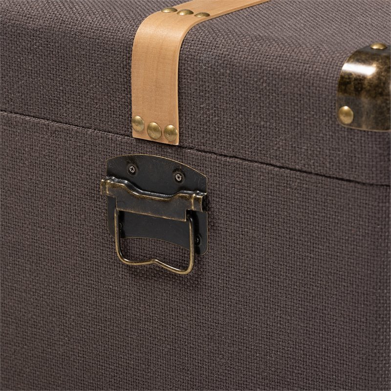 Bowery Hill Dark Brown Upholstered Oak Finished 2-Piece Trunk Set