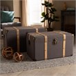Bowery Hill Dark Brown Upholstered Oak Finished 2-Piece Trunk Set