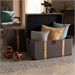 Bowery Hill Dark Brown Upholstered Oak Finished 2-Piece Trunk Set
