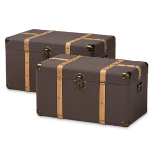 bowery hill dark brown upholstered oak finished 2-piece trunk set