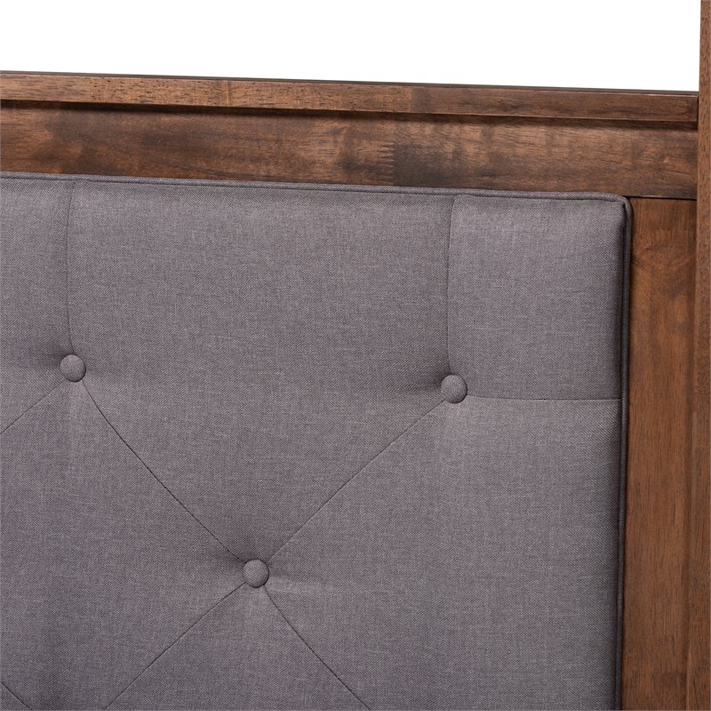 Bowery Hill Queen Size Grey Upholstered Walnut Finished Canopy Bed