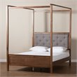 Bowery Hill King Size Grey Upholstered Walnut Finished Canopy Bed