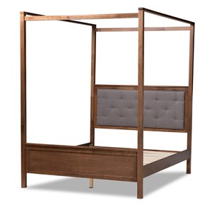 Bowery Hill King Size Grey Upholstered Walnut Finished Canopy Bed