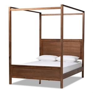 Bowery Hill Modern Wood King Size Platform Canopy Bed in Walnut Brown