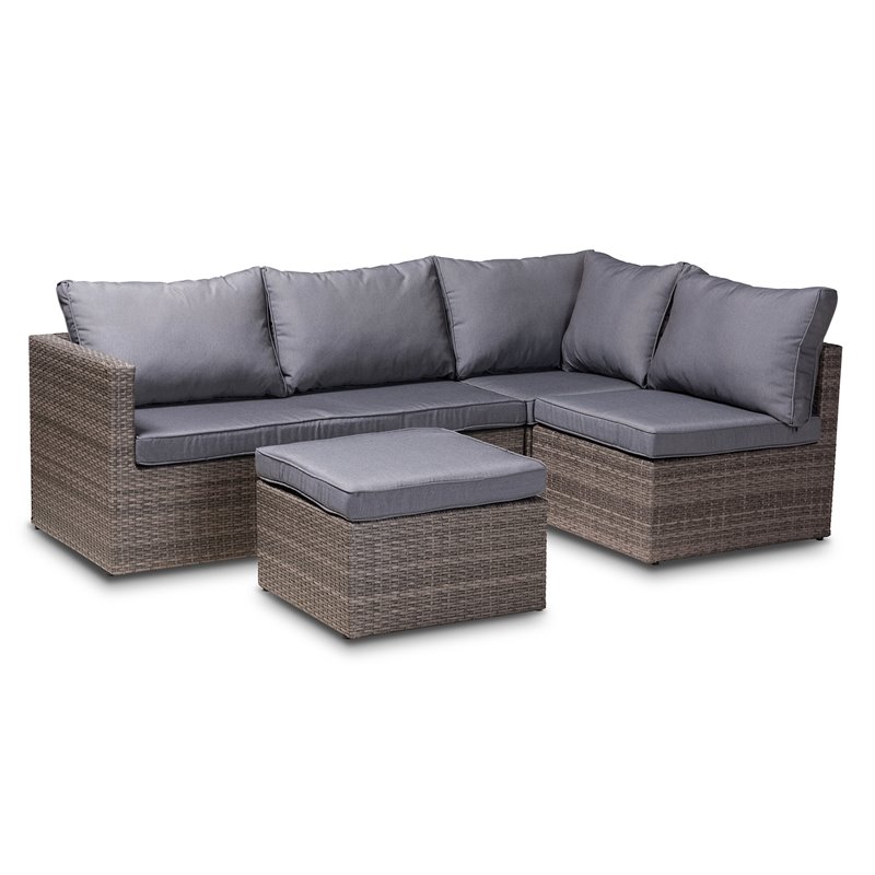Bowery Hill Grey Polyester Upholstered 4-Piece Woven Rattan Patio Set