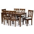 Bowery Hill Grey Upholstered Walnut Finished 7-Piece Dining Set