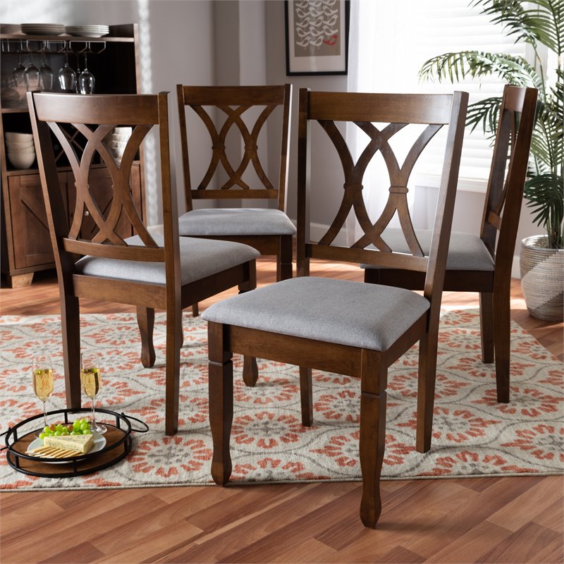 Bowery Hill Oak Wood Grey Dining Chair Set Rectangular Upholstered 37.4