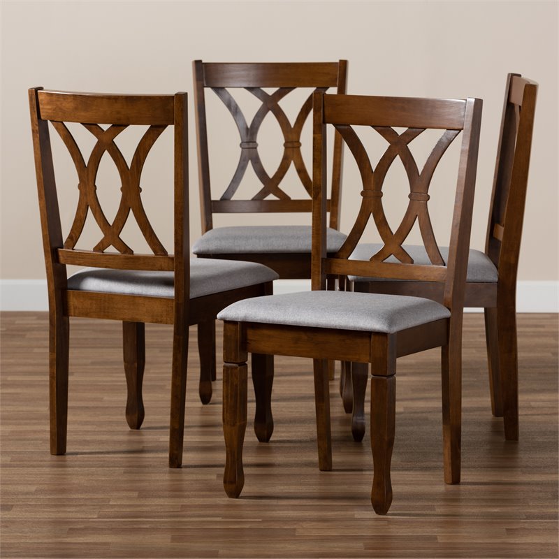 Bowery Hill Oak Wood Grey Dining Chair Set Rectangular Upholstered 37.4