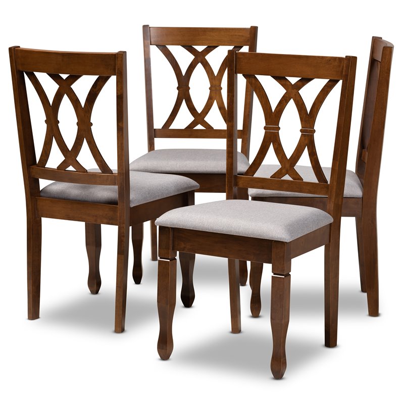 Bowery Hill Oak Wood Grey Dining Chair Set Rectangular Upholstered 37.4