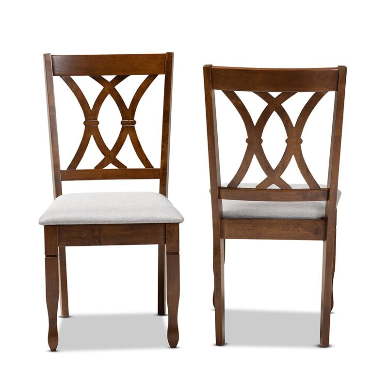 Bowery Hill Grey Fabric Walnut Finished 2-Piece Dining Chair Set