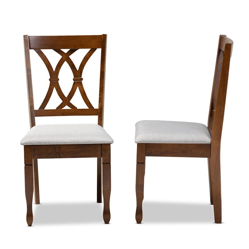 Bowery Hill Grey Fabric Walnut Finished 2-Piece Dining Chair Set
