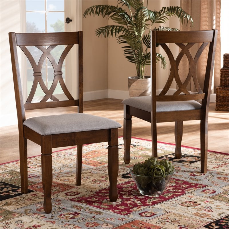 Bowery Hill Grey Fabric Walnut Finished 2-Piece Dining Chair Set