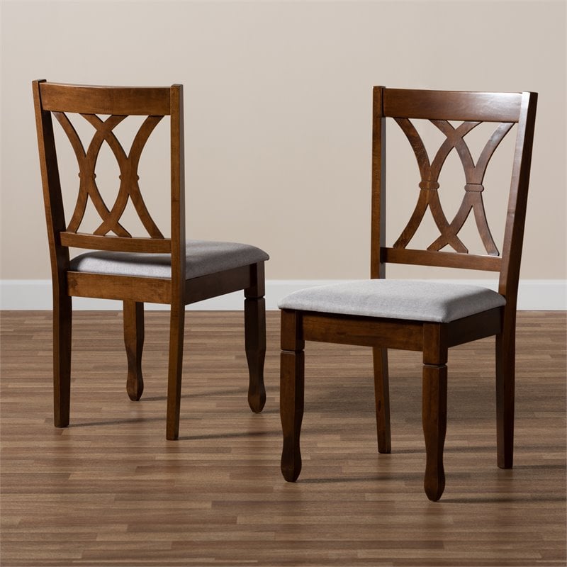 Bowery Hill Grey Fabric Walnut Finished 2-Piece Dining Chair Set