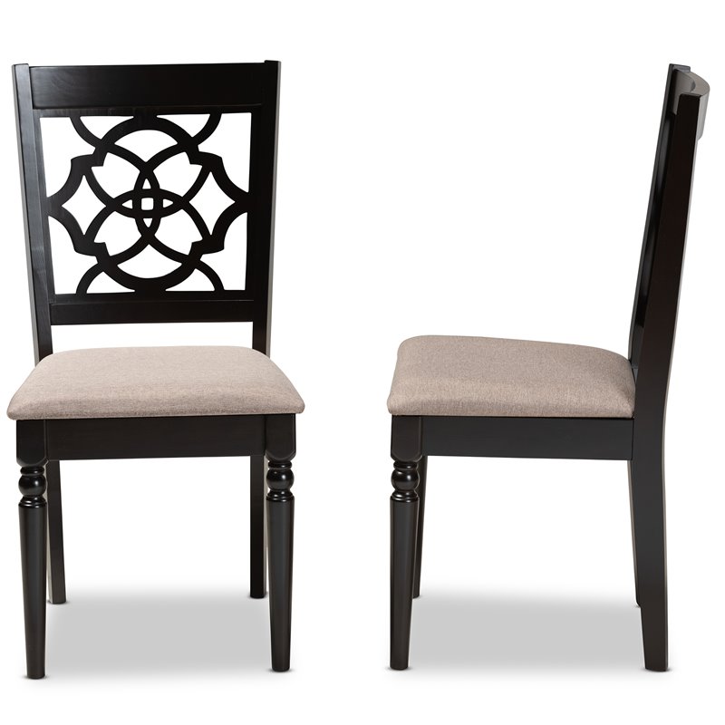 Bowery Hill Sand Fabric Espresso Finished 2-Piece Dining Chair Set