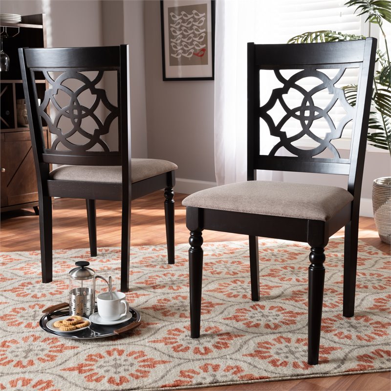 Bowery Hill Sand Fabric Espresso Finished 2-Piece Dining Chair Set