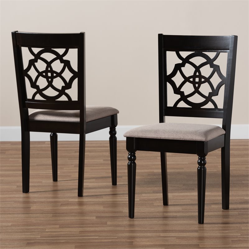 Bowery Hill Sand Fabric Espresso Finished 2-Piece Dining Chair Set