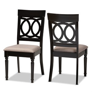 Bowery Hill Sand Fabric Espresso Finished Wood 2-Piece Dining Chair Set