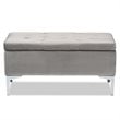 Bowery Hill Grey Velvet Silver Finished Storage Ottoman